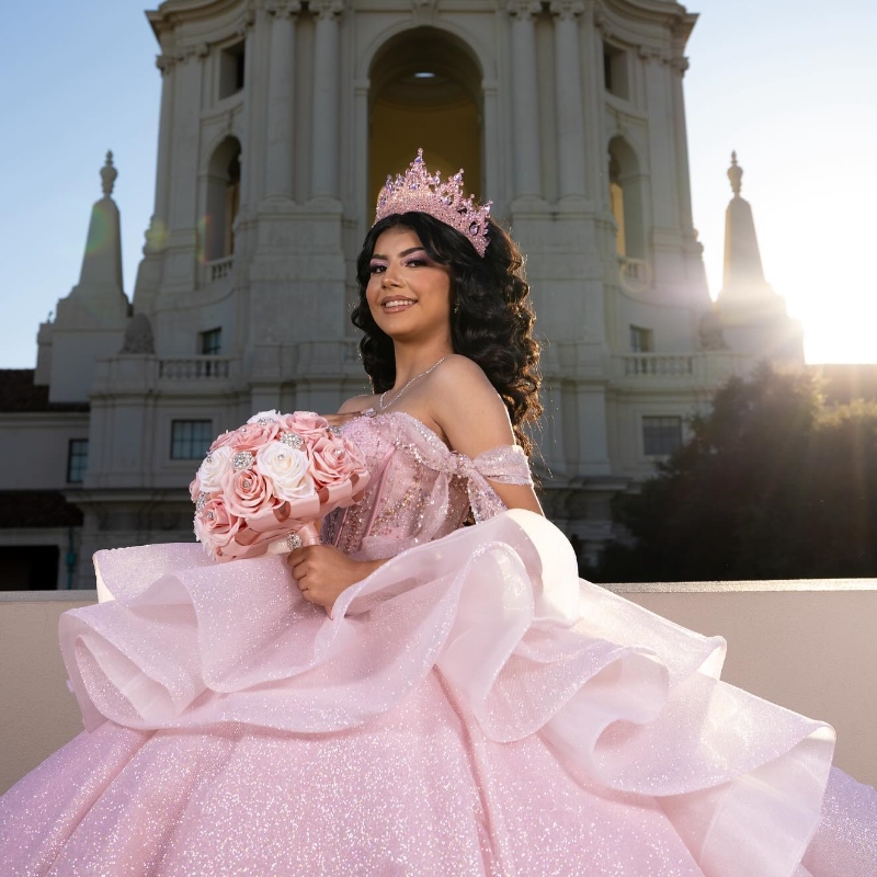 Pink Shiny Quinceanera Dresses 2024 Sweet 15 16 Beads Tull Tiered Birthday Party Gown Vestidos Para XV Princess Miss Page