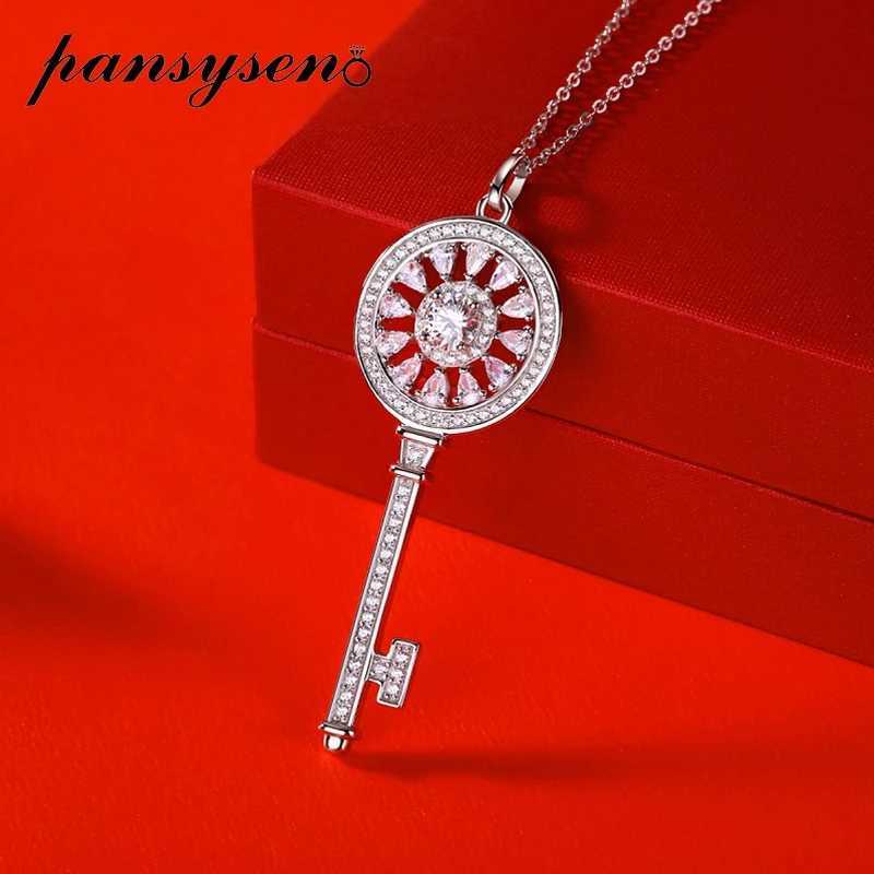 PANSYSEN Classic Key Shaped 100% 925 Pure Silver 0.5ct Genuine Mo Silica Necklace for Girls Weddings Engagement Parties Gift Wholesale W240911