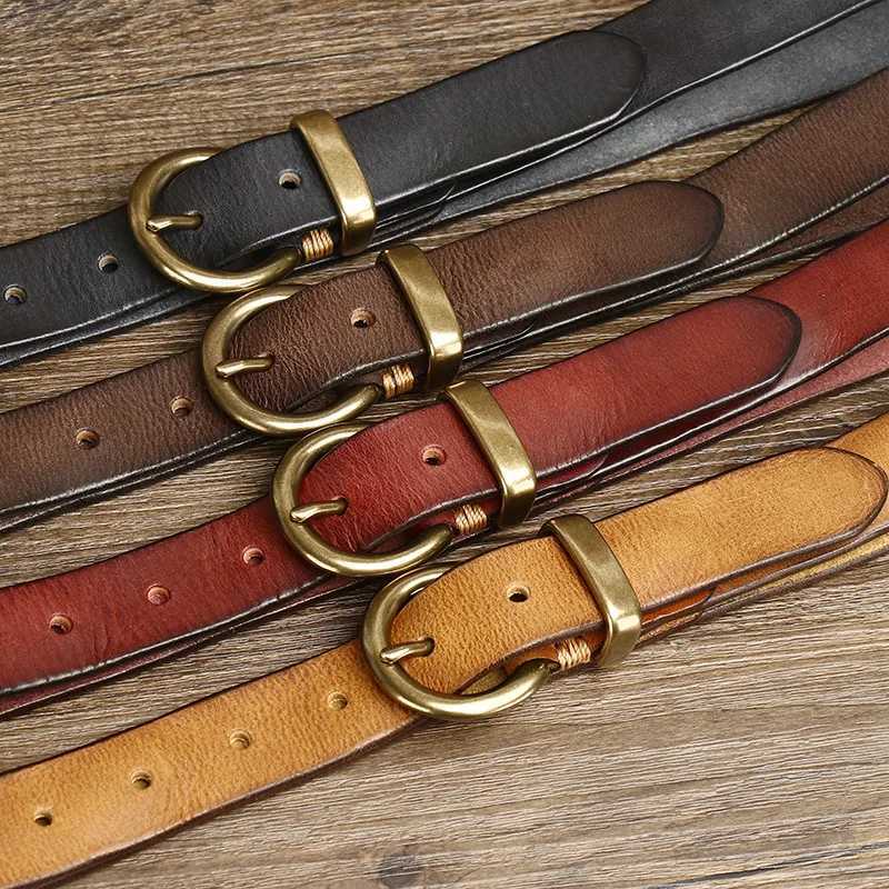 2.8CM thick genuine leather womens belt copper buckle vintage denim fully matched casual jeans womens belt high-quality W240912