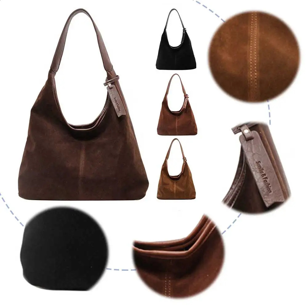 Women Suede Hobo Bag Slouchy Shoulder Bag Magnetic Closure Retro Handbag Large Capacity Purse for Work Travel 240912
