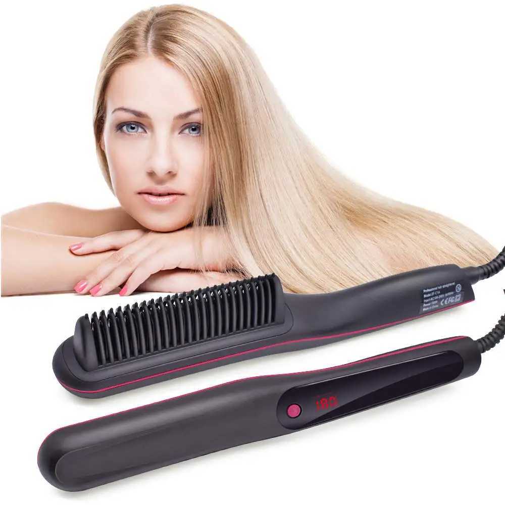 Professional Advanced Negative Ionic Hair Straightener Brush 2-in-1 Anti-Scald Feature Hot Comb For Styling Straightening Hair W250610