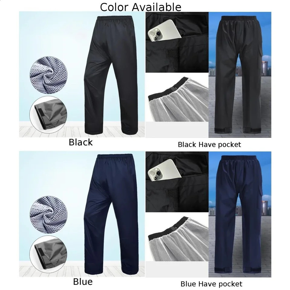 Waterproof rain pants black with pockets blue polyesternylon holiday vacation men 240912