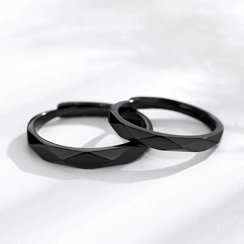 Black and White Rhombus Ring A Pair Couple Rings Open Adjustable Ring Eachother Lovers Minimalist Ring Gift Wedding Rings W250207