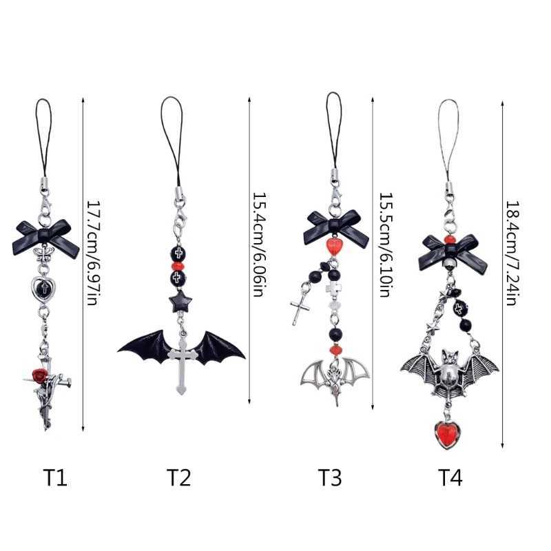 Quickly reach Y2K Harajuku mobile phone charm with Halloween bat pendant bow hanging rope key W240911