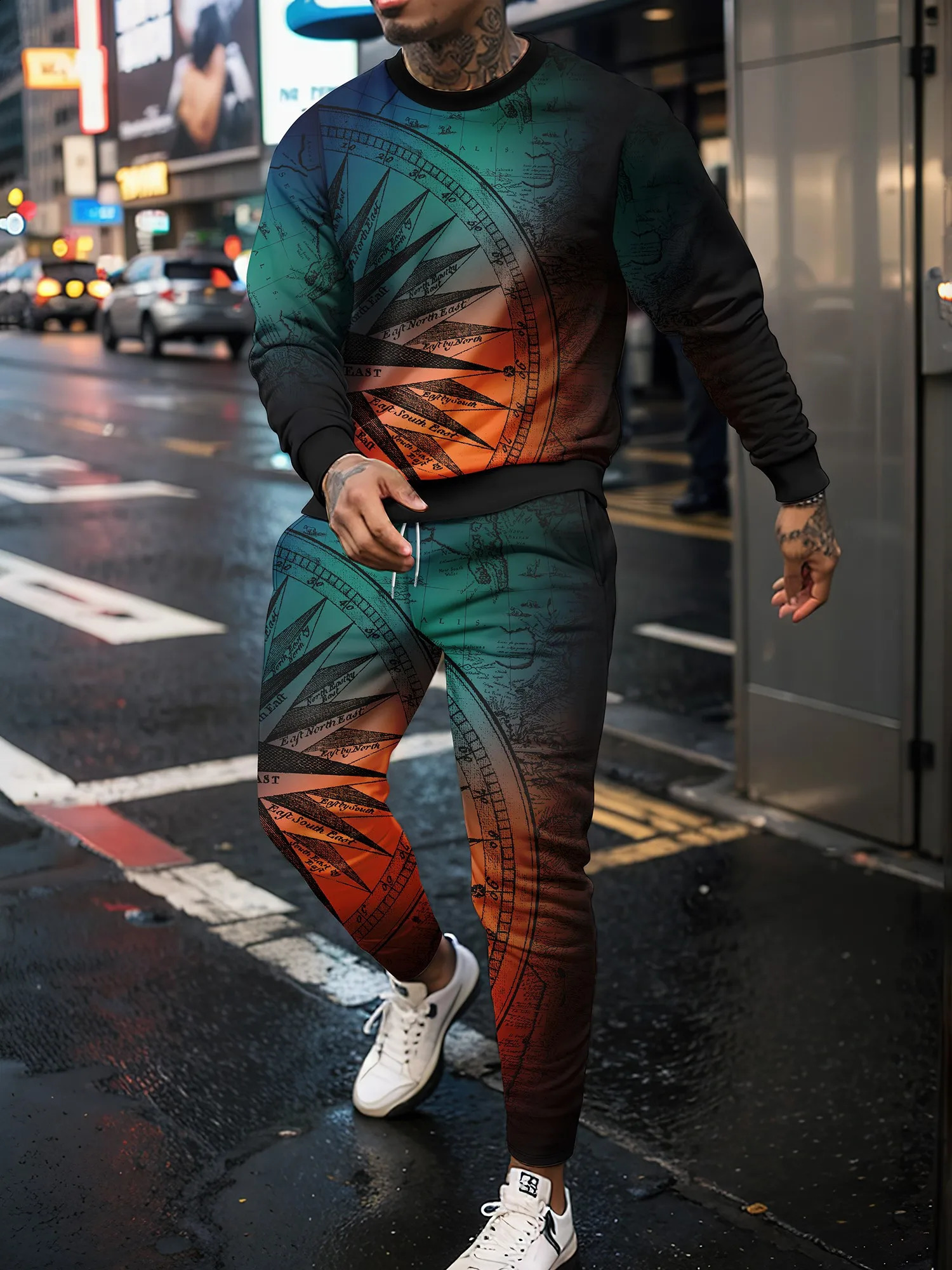 Winter and Autumn 3D Sports Shirt Outdoor Mens Round Neck Hoodie Pants Casual Fitness Basketball Set 240912