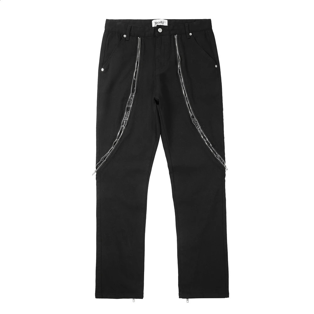 Curve Zipper Cashew Print Patchwork Jeans for Men Straight Black White Y2K Streetwear Casual Baggy Denim Trousers Oversized 240909