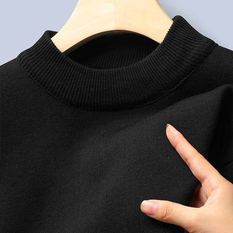 High Winter New Collar Mens Knitted Half Sweater with A Solid Color Plush and Warm Knitted Lining Top Casual and Versatile TopX2409