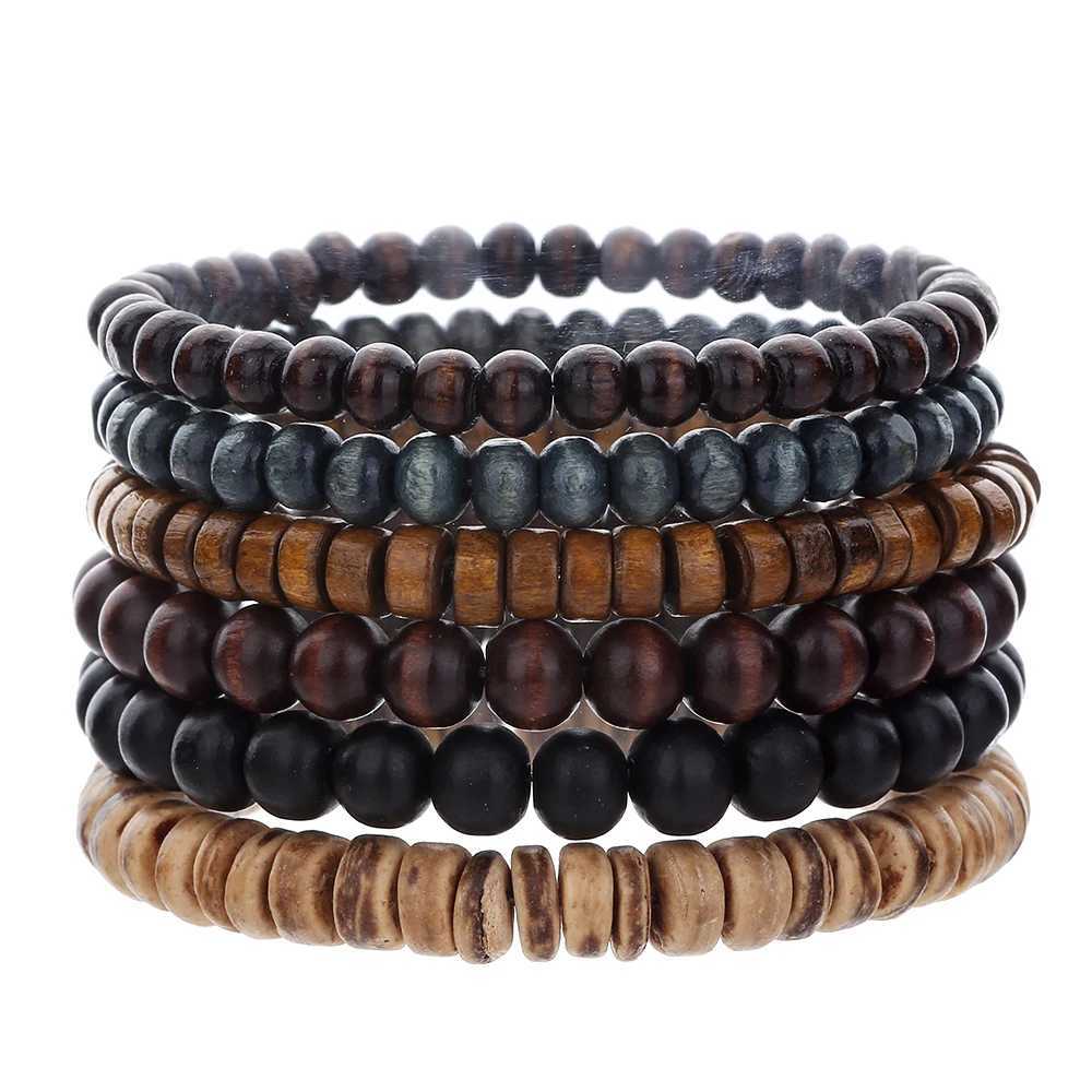 Best-selling Multi-layer Buddha Wood Bead Bracelets Sets Mens Retro Style Multi-layer Elastic Thread Adjustable Wooden BraceletX240912