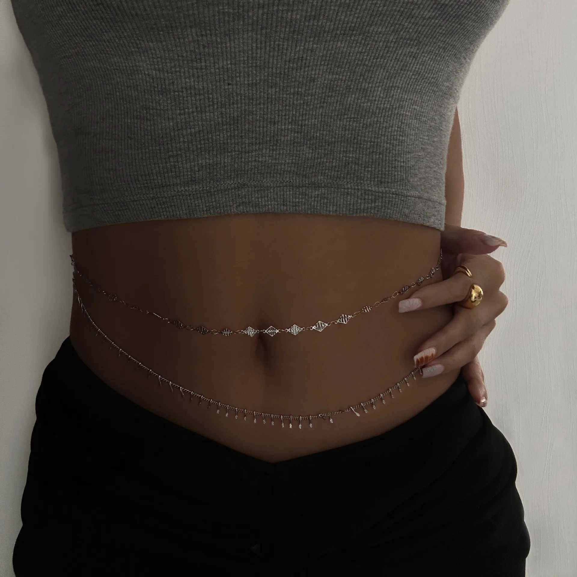Punk round stainless steel waist chain trend Bohemian Rhinestone belly chain warm summer sexy beach bikini body jewelry gift X250410