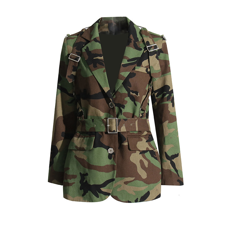 business suit fashionable and personalized camouflage suit 2024 new style niche design printed lace up waist cinching slimming suit jacket for women