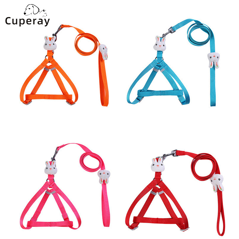 Cat Harness and Leash Set with Bunny Decoration Adjustable Cute Pet Harness with Matching 120cm Webbing Leash for Pets Traveling