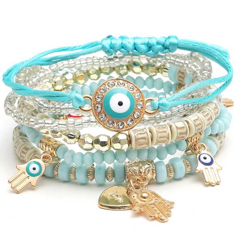 Bohemia Enthic Evil Eye Beads Chain Bracelet Set for Women Beaded Charm Bracelets Bangle Girls Boho Party Jewelry Pulseras X240912