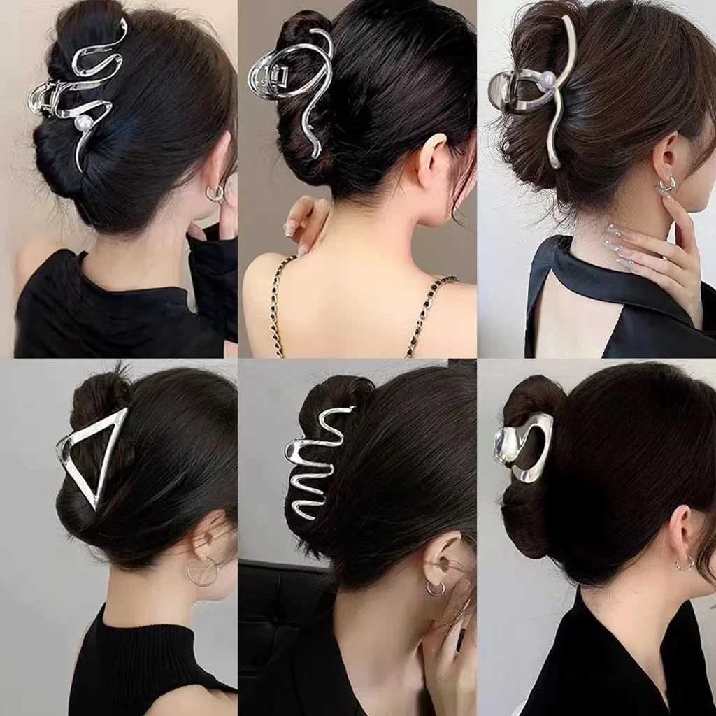 New Punk Geometric Metal Gold Silver Simple Hair Clip Claw for Women Trendy Large Crab Catches Clamp Korea Headwear AccessoriesX240912