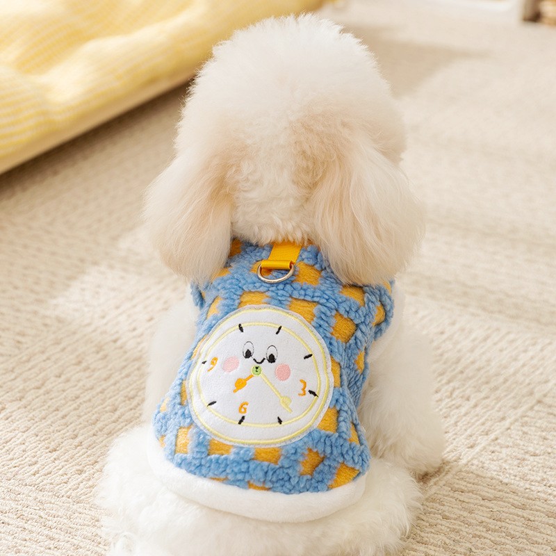 Pet Dog Coat Autumn Winter Warm Fleece Dog Clothes Time Plaid Puppy Vest Pet Dog Hoodie with D-Ring Chihuahua 2024 Dog Costume