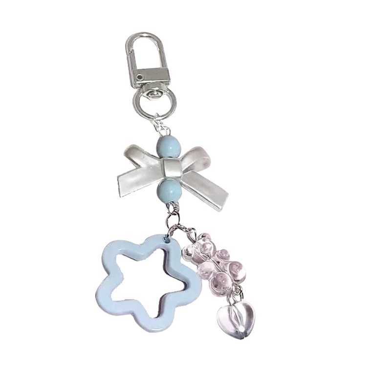 Cute plush cat paw pendant keychain Y2K cute girl star pink heart-shaped bow mobile phone pendant acrylic keychain W240911