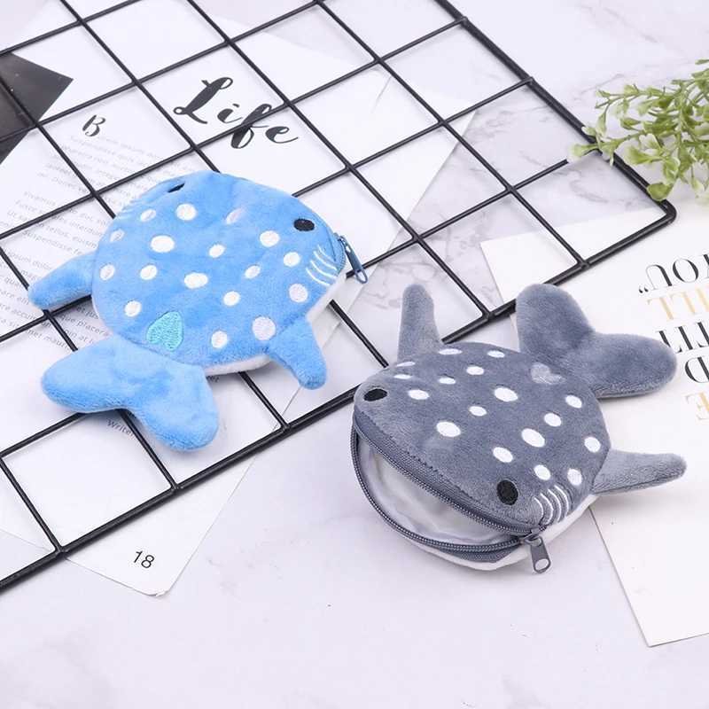 1PC Carto Cute Plush Shark Coin Purse Plush Animal Wallet For Women Kids Zipper Coin Bag Pouch Earphe Key Mey Storage BagXJ241111