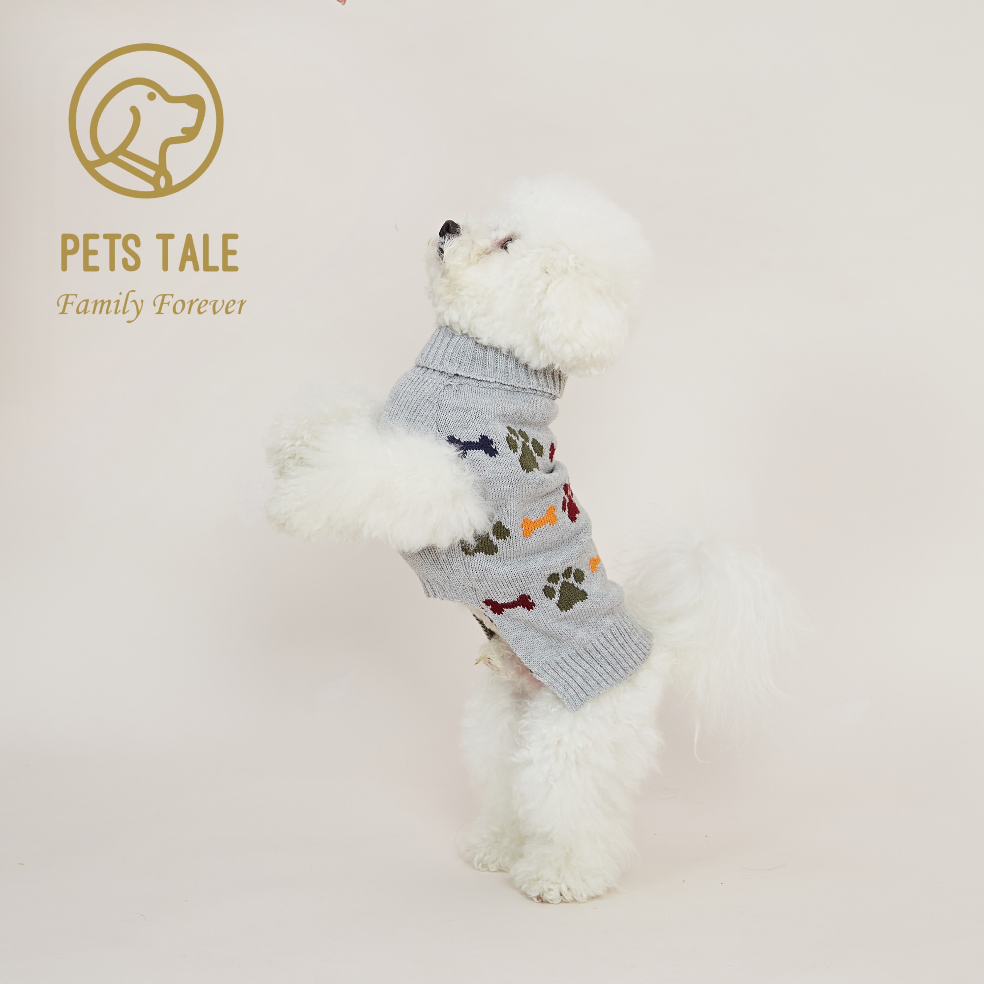 Premium Dog Bone Paw Print Jacquard Chain-Link Sweater