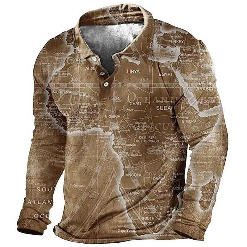 Vintage Nautical Anchor Compass 3D Printed Long Sleeve Polo Shirts Men Clothing Lapel Casual Fashion Streetwear Hombre Ropa TopsX2409