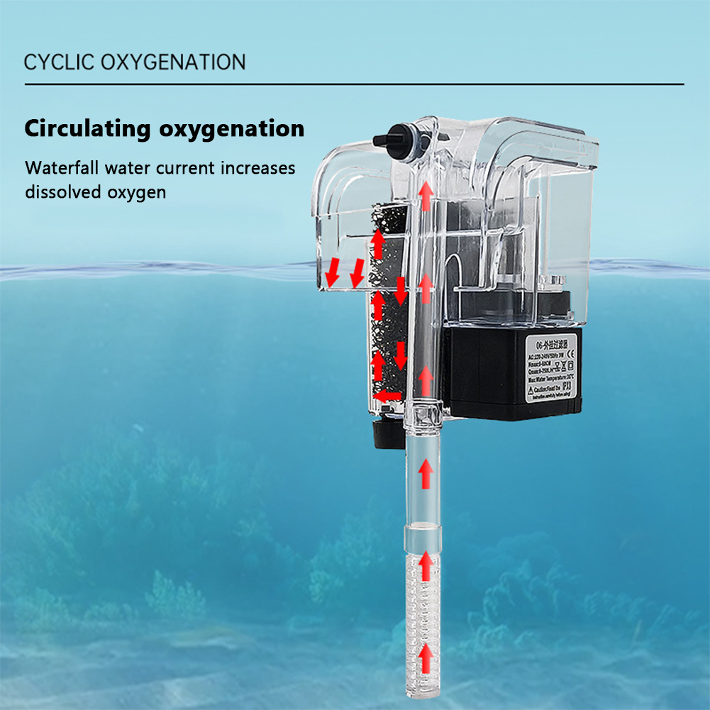 Aquarium Filter Fish Tank Filter With Biochemical Cotton Filtration & Oxygenation Function, Hang On Waterfall Fish Tank Filter