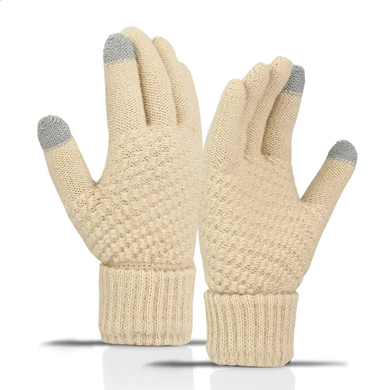 Winter Touch Screen Glove Men Warm Stretch Knit Mittens Wool Full Finger Guantes Female Crochet Luvas Thicken 240906