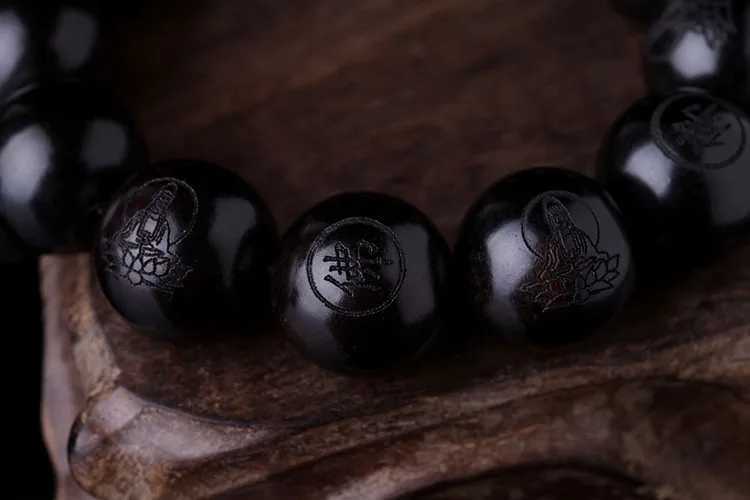 Natural Ebony 15mm 20mm Beads Buddhist Prayer Bracelets Great Sculpture Buddha Bracelet Men Women Meditation JewelryX240912