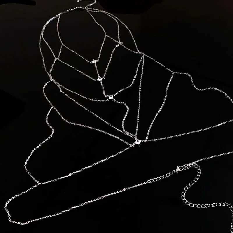 Deluxe square crystal chest chain suitable for Mtilayer silver metal beads zircon body chain sexy beach bikini jewelry gift X250410