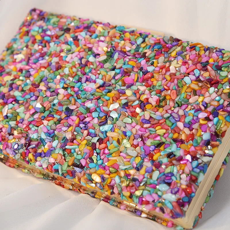 High quality womens colored stone evening bag wedding party wallet with chain banquet telephone crossover y ner 240910