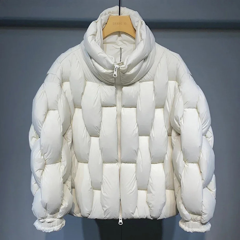 Mens Thick Parkas Jackets Women Square Weave High Collar Warm Jacket Casual Oversized Warm Puffer Bubble Coat 240911