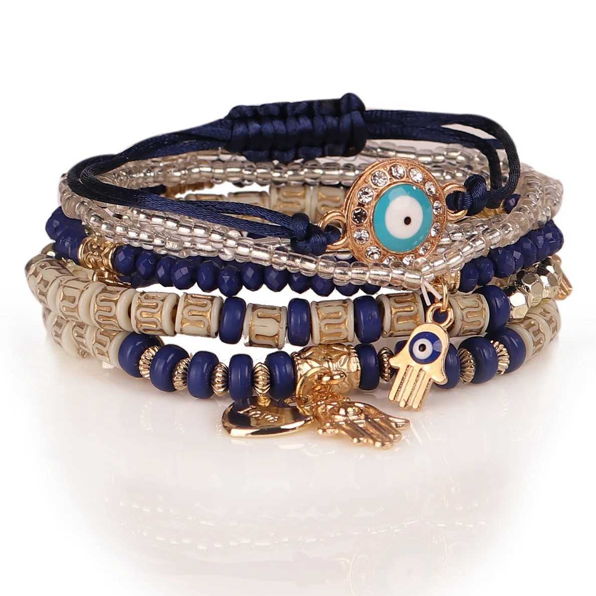Bohemia Enthic Evil Eye Beads Chain Bracelet Set for Women Beaded Charm Bracelets Bangle Girls Boho Party Jewelry Pulseras X240912