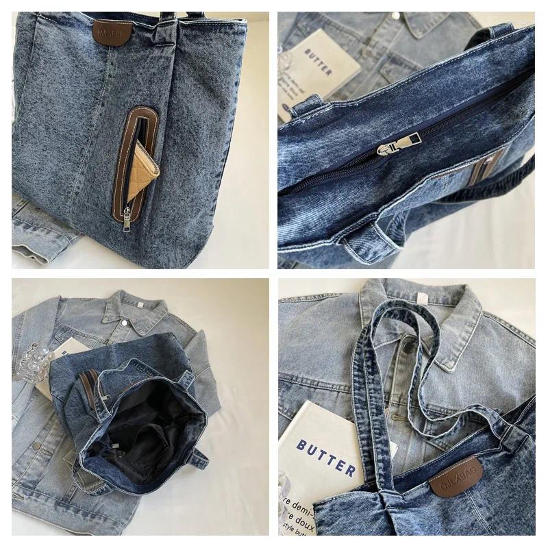 2025 NEW Totes Black Denim Women's Bag Jeans Handbag Canvas Shoulder Shopping Messenger Y2K Eco Korean Tote Chic Side zhanyishengli