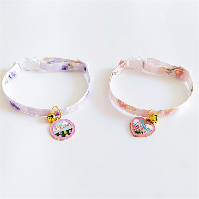 Cute Kitten Collar with Bell and Pendant Adjustable Safety Buckle Pet Collar for Cats and Puppies Pet Accessories Cat Products