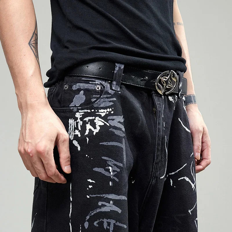 American Street Hip Hop Graffiti Print Jeans Men Streetwear Loose Casual Wide Leg Denim Trousers Baggy Jeans Pants Women 240910