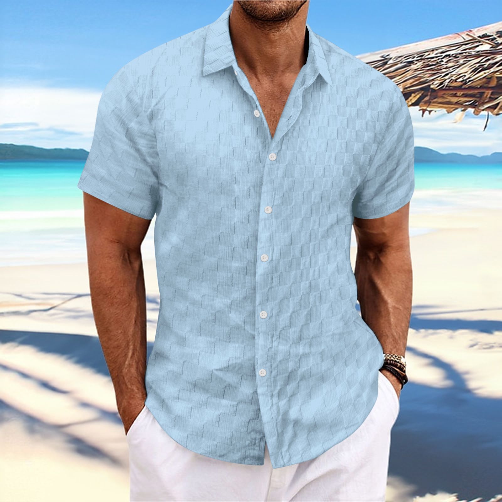 new mens plaid jacquard casual loose short sleeved shirt Designer Pant Hip hop High Street Motorcycle blouse Fashion Trend Unique shirts plus size l,x