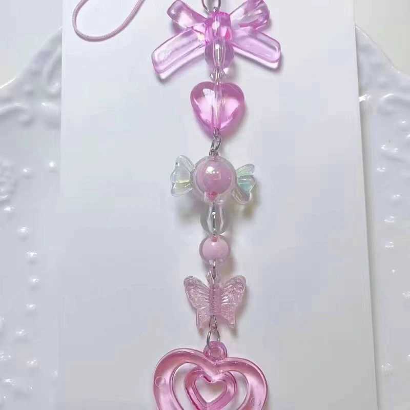 Cute plush cat paw pendant keychain Y2K cute girl star pink heart-shaped bow mobile phone pendant acrylic keychain W240911