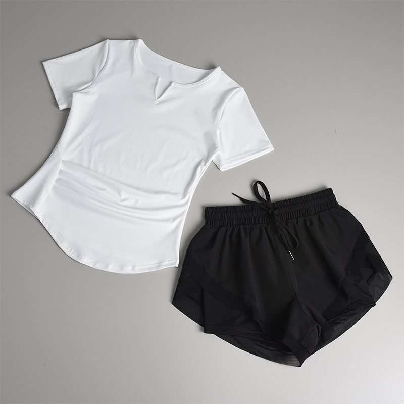 Fitness set for women, summer quick drying short sleeved sexy morning running training sportswear, professional high-end fashionable yoga clothes