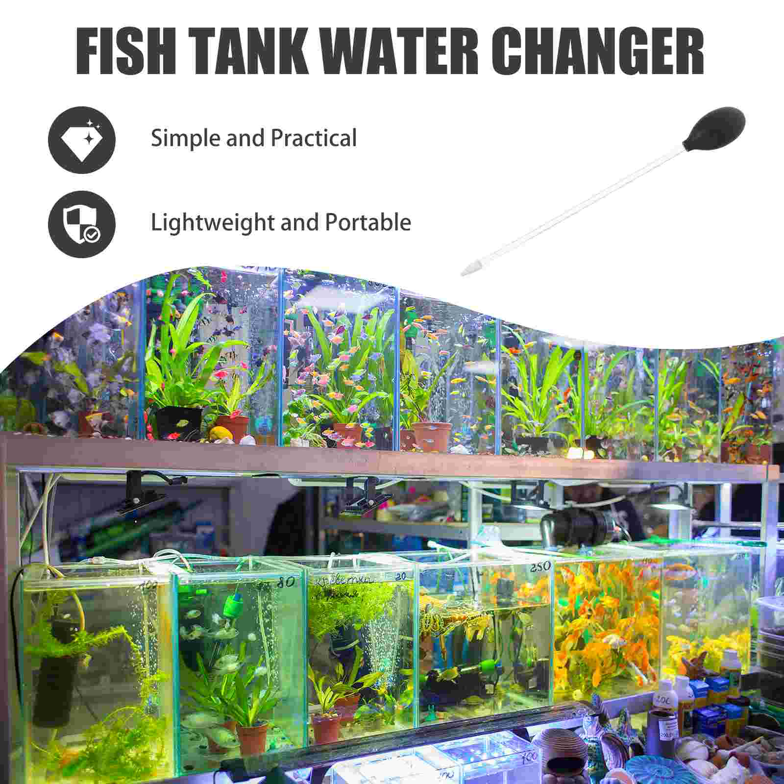 Fish Tank Water Changer Aquarium Pipette Feeder Water Cleaner Transfer Tool Feeding Tools (Black with a 30cm Long Coral Feeding