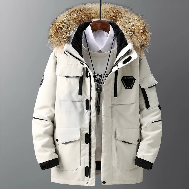 Mens Down Jackets Big Real Fur Collar Warm Parka -30 Degrees Men Casual 90% White Duck Down Coats Winter Snow Overcoat Thicken 240911