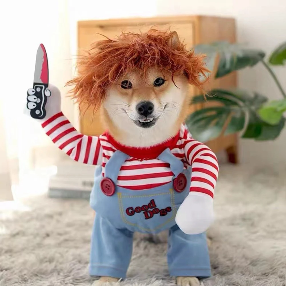 Deadly Doll Dog Costume Funny Party Cosplay Novelty Cat Dog Clothes for Halloween Christmas Cute Scary and Spooky Pet Costume