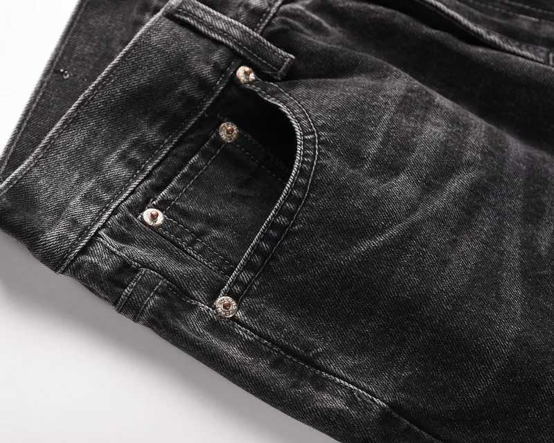High Quality Mens Jeans Casual Black and Grey Patchwork Vintage Wash Jeans Trousers Men Custom Flares Denim Jeans M240912