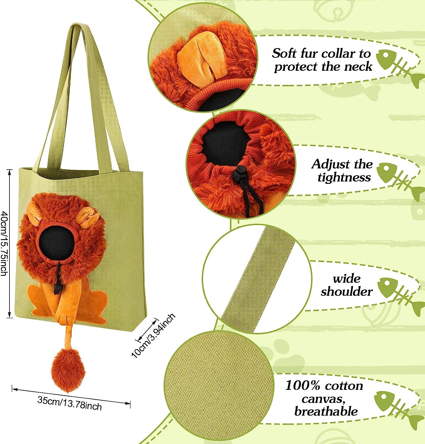 Pet Canvas Shoulder Bag Lion Shaped Carrier For Cat Comfortable Cats Carrying Pouch Handbag Puppy Messenger Bag For Out Travel