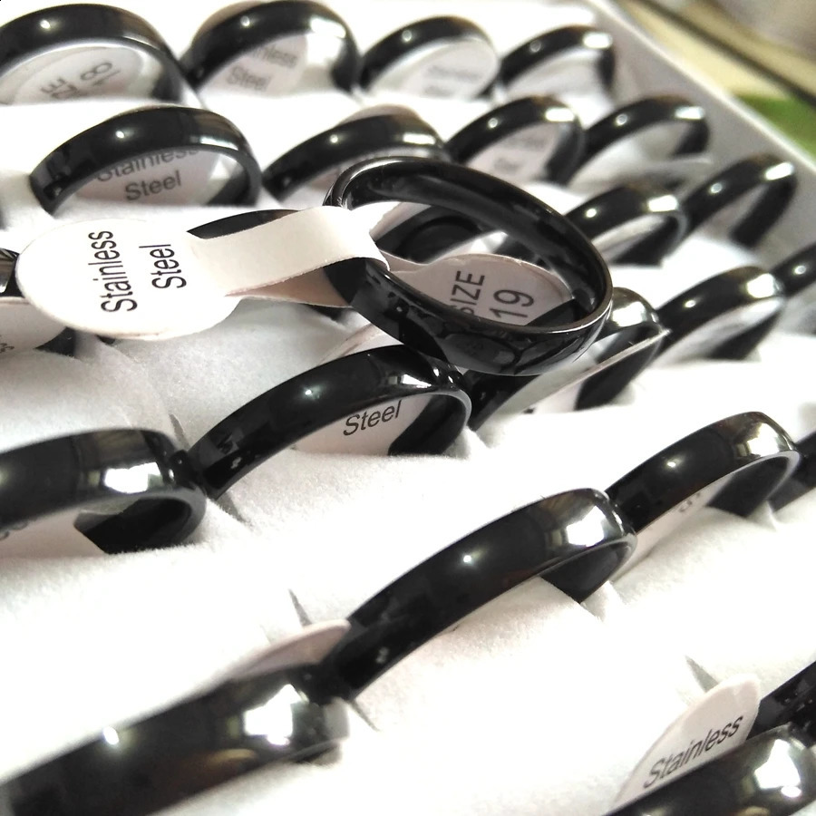 black wedding rings with 4MM 6MM and 8MM mix comfortable fit 316L stainless steel wedding rings smooth and ordinary jewelry 240912