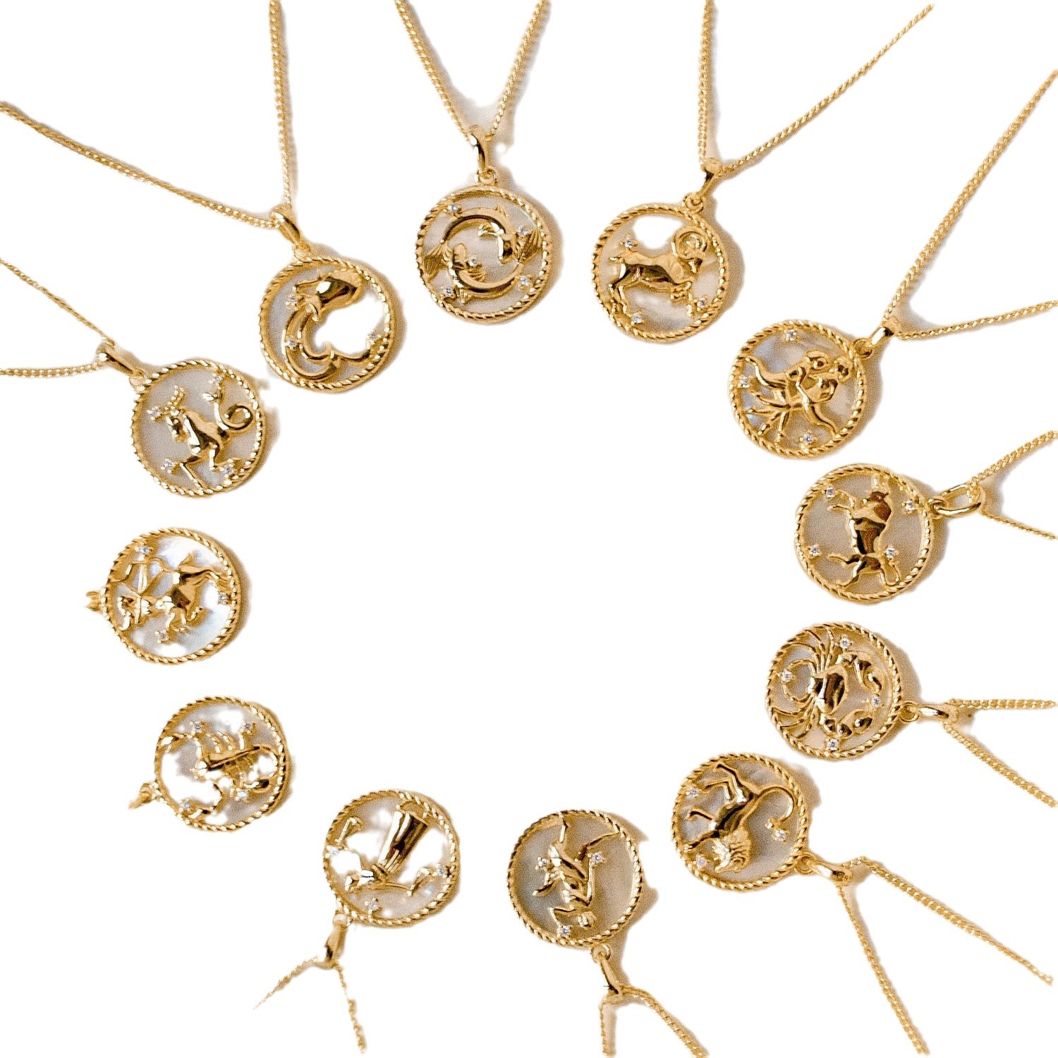18k Gold Zodiac Sign Necklace Gold Chain Designer Jewelry Cubic Zircon Waterproof Stainless Steel Horoscope Sign Coin Charm Necklaces for Woman Gift F