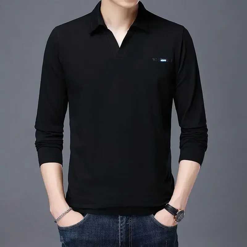 T Polo Shirt for Man Big Size Mens Clothing Unicolor Top Plain Smooth V Neck Black Oversize F Designer Long Sleeve Tee Xl New AX240912
