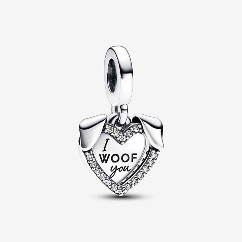 Heart & Dog Double Dangle Charm 925 Sterling Silver Logo Charms Set Bracelet Bangle DIY Making Components Necklace Pendant charm with Luxurious R