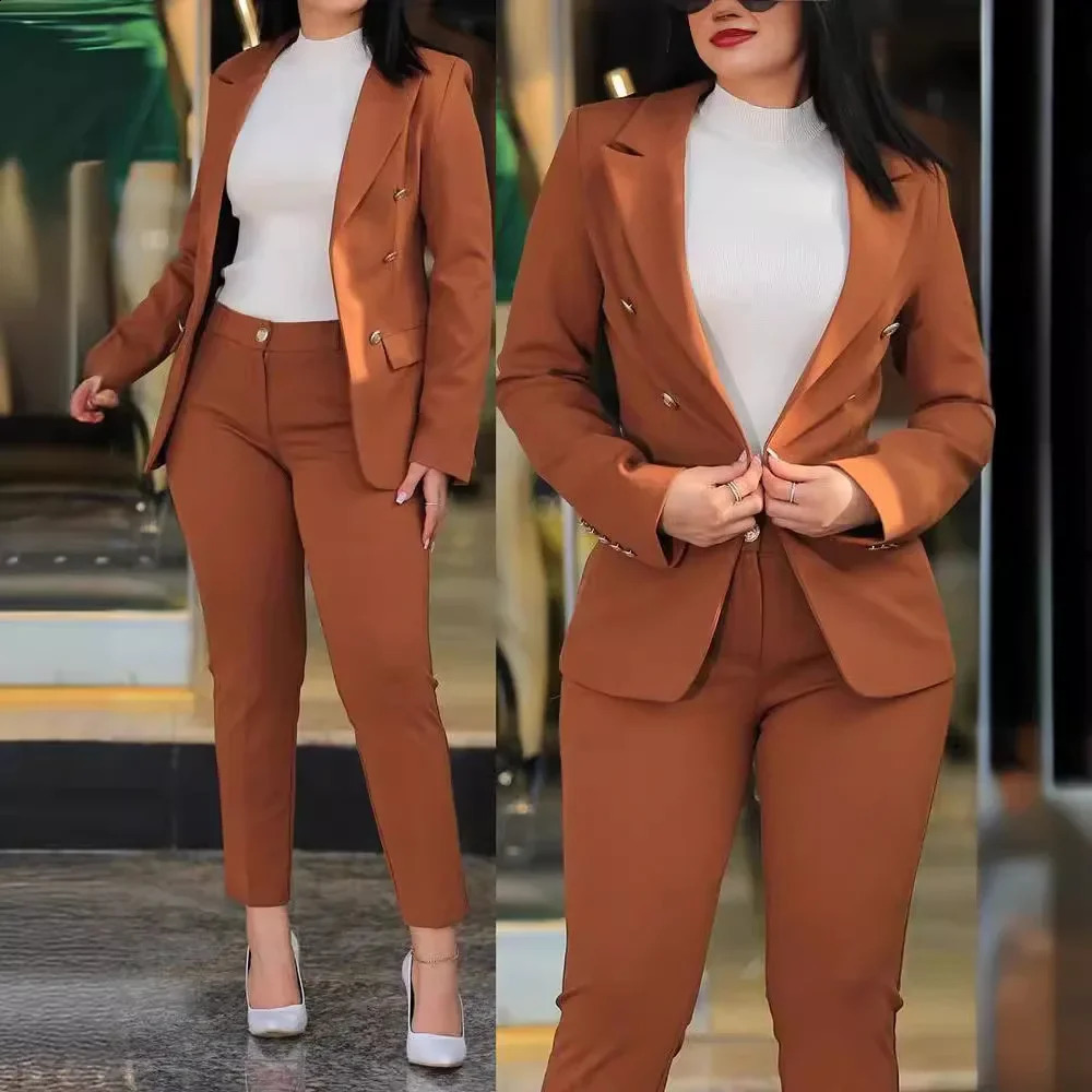 Casual Fashionable Professional Womens Clothing Western Style Suit Jacket Pants 2 Piece Set Female Career Wear 240905
