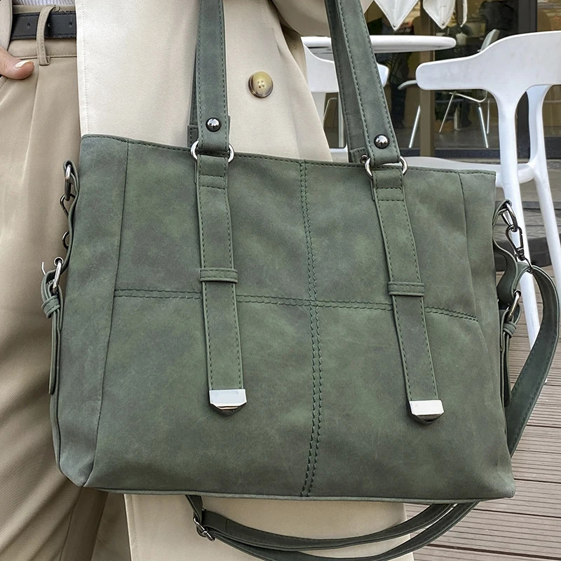 Womens Retro Green Suede Shoulder Bag Vintage Quality Nubuck Leather Ladies Elegant Tote Handbag Female Crossbody Bags 240907