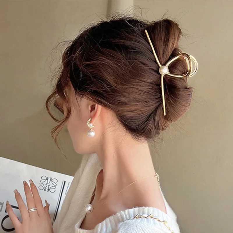 New Punk Geometric Metal Gold Silver Simple Hair Clip Claw for Women Trendy Large Crab Catches Clamp Korea Headwear AccessoriesX2409