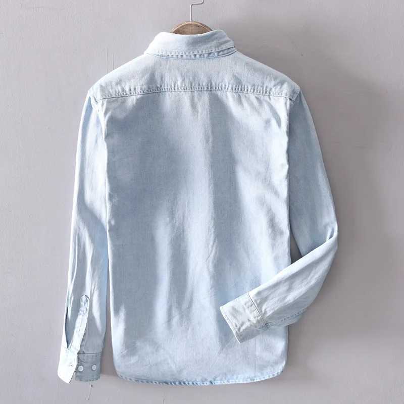 Spring new solid color mens denim shirt 100% pure cotton fashion all season ultra-thin mens clothing A18021 W240911
