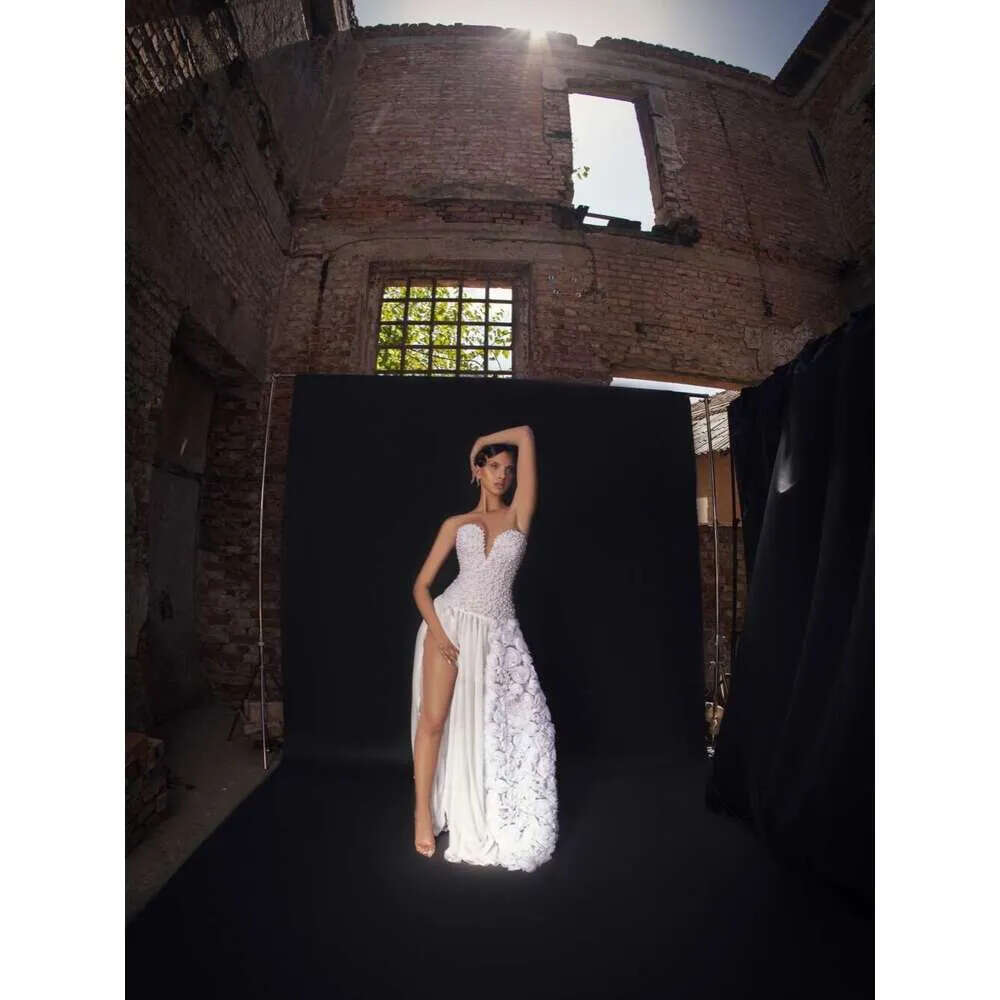 Romantic Elegant Slit Dress Side A Weeding Bride Robe Pearls D Wers Or Length Bridal Dresses Vestidos De Novia Es E Es E S