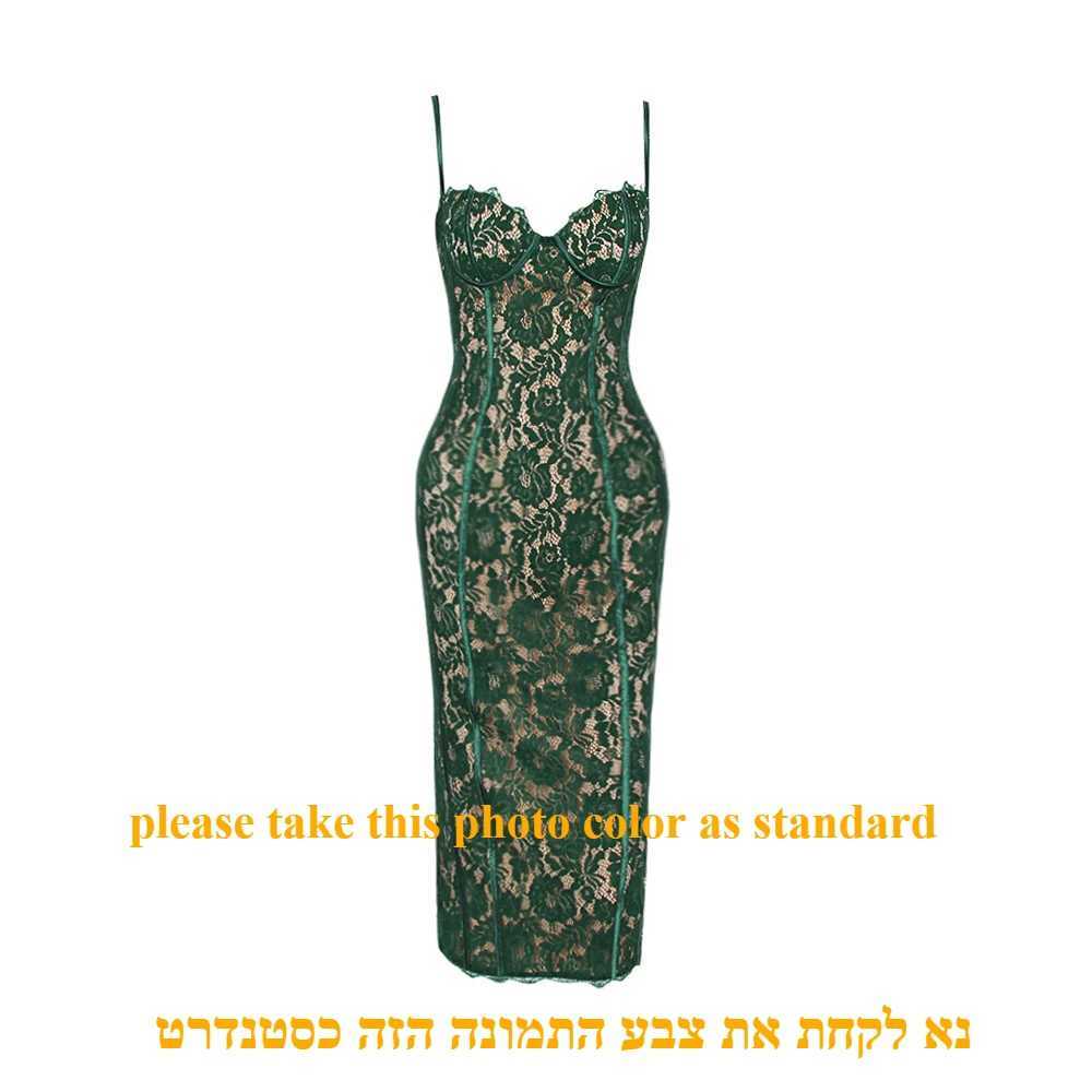 Summer Long Elegant Formal Occasion Dress Green Spaghetti Strap V Neck Lace Dress Vintage Birthday Party Dresses 2023X240912